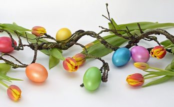 Easter eggs, tulips