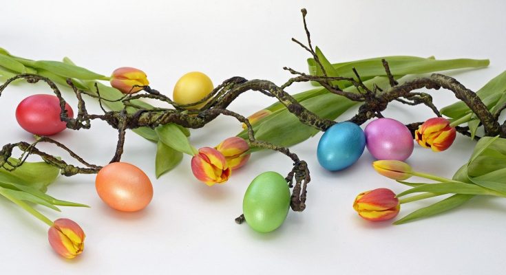 Easter eggs, tulips
